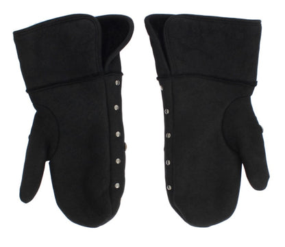 Dolce &amp; Gabbana Graue Woll-Shearling-Handschuhe mit Nieten