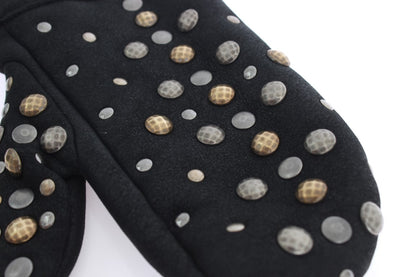 Dolce &amp; Gabbana Graue Woll-Shearling-Handschuhe mit Nieten