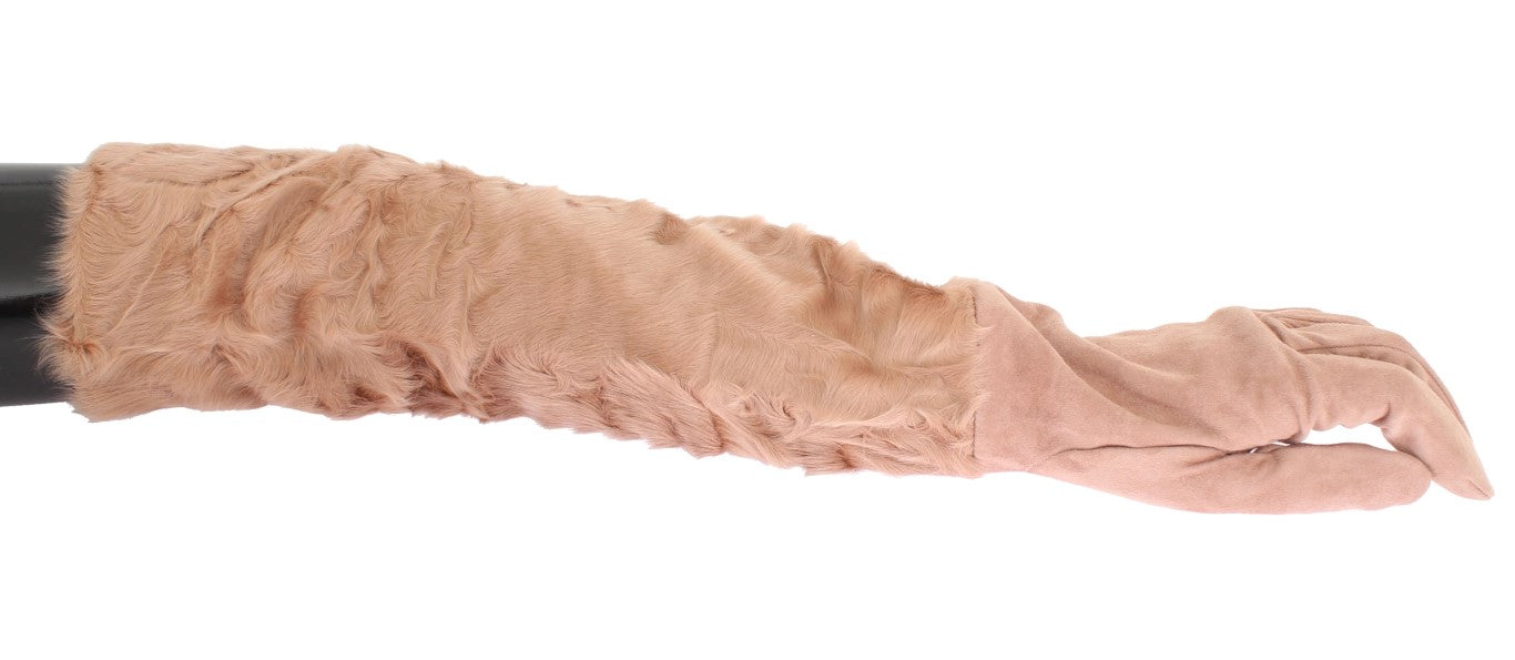 Dolce &amp; Gabbana Beige Wildleder Xiangao Pelz Ellenbogenhandschuhe