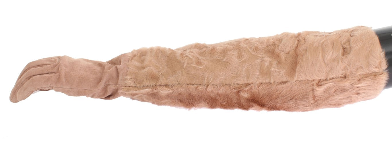 Dolce &amp; Gabbana Beige Wildleder Xiangao Pelz Ellenbogenhandschuhe