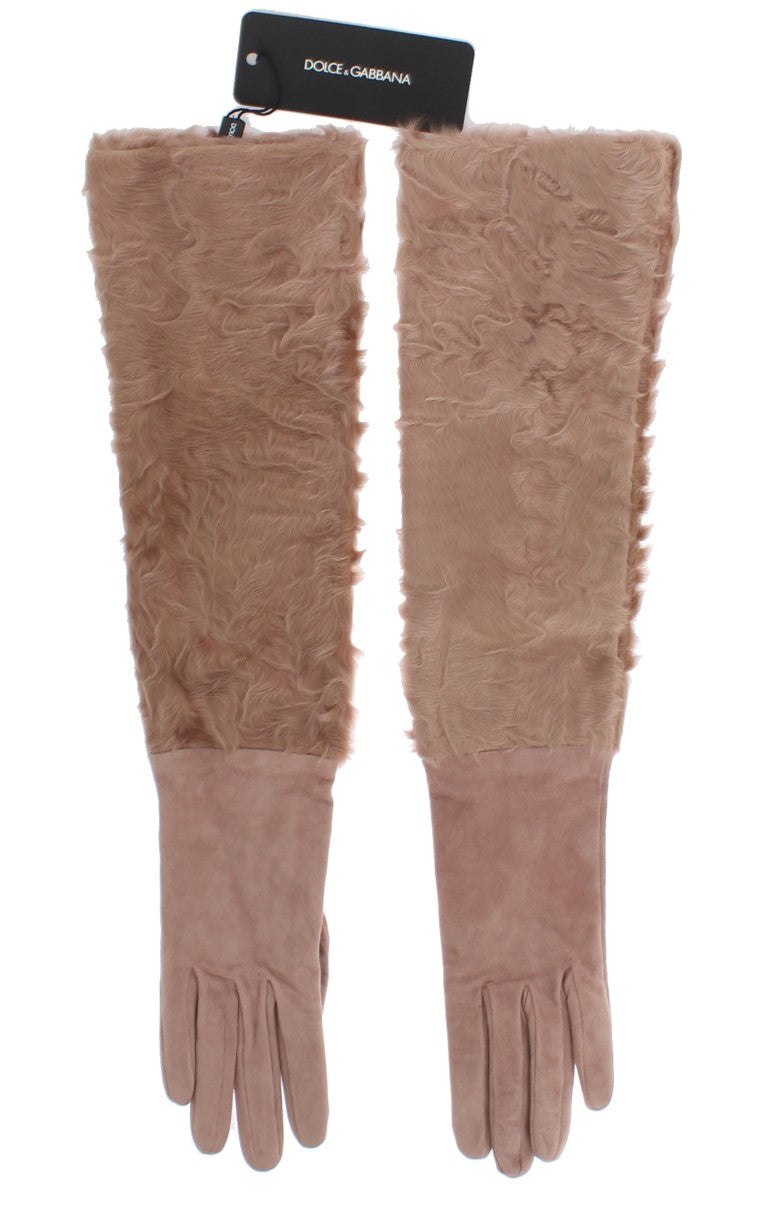 Dolce &amp; Gabbana Beige Wildleder Xiangao Pelz Ellenbogenhandschuhe