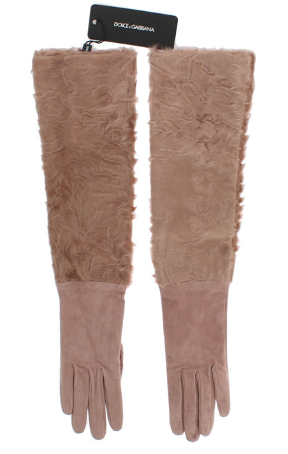 Dolce &amp; Gabbana Beige Wildleder Xiangao Pelz Ellenbogenhandschuhe