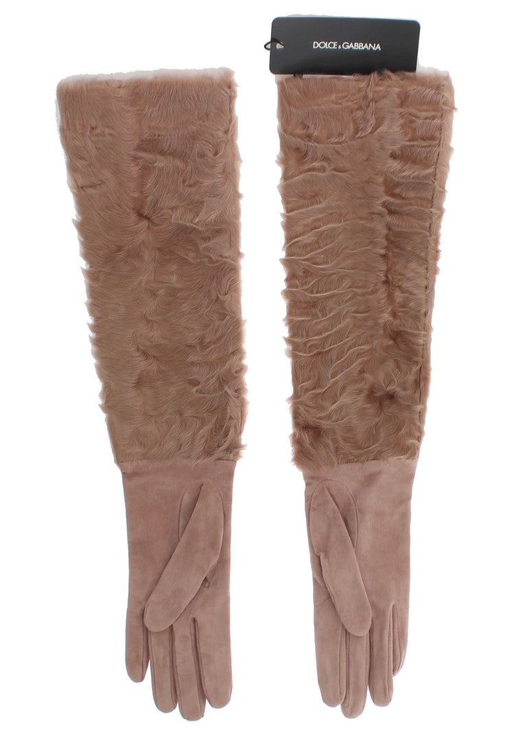 Dolce &amp; Gabbana Beige Wildleder Xiangao Pelz Ellenbogenhandschuhe