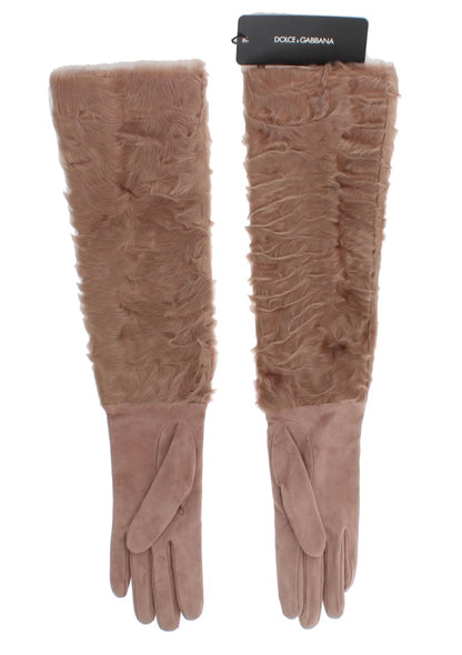 Dolce &amp; Gabbana Beige Wildleder Xiangao Pelz Ellenbogenhandschuhe