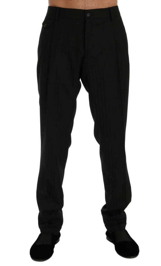 Dolce &amp; Gabbana Schwarze gestreifte Wollstretchhose