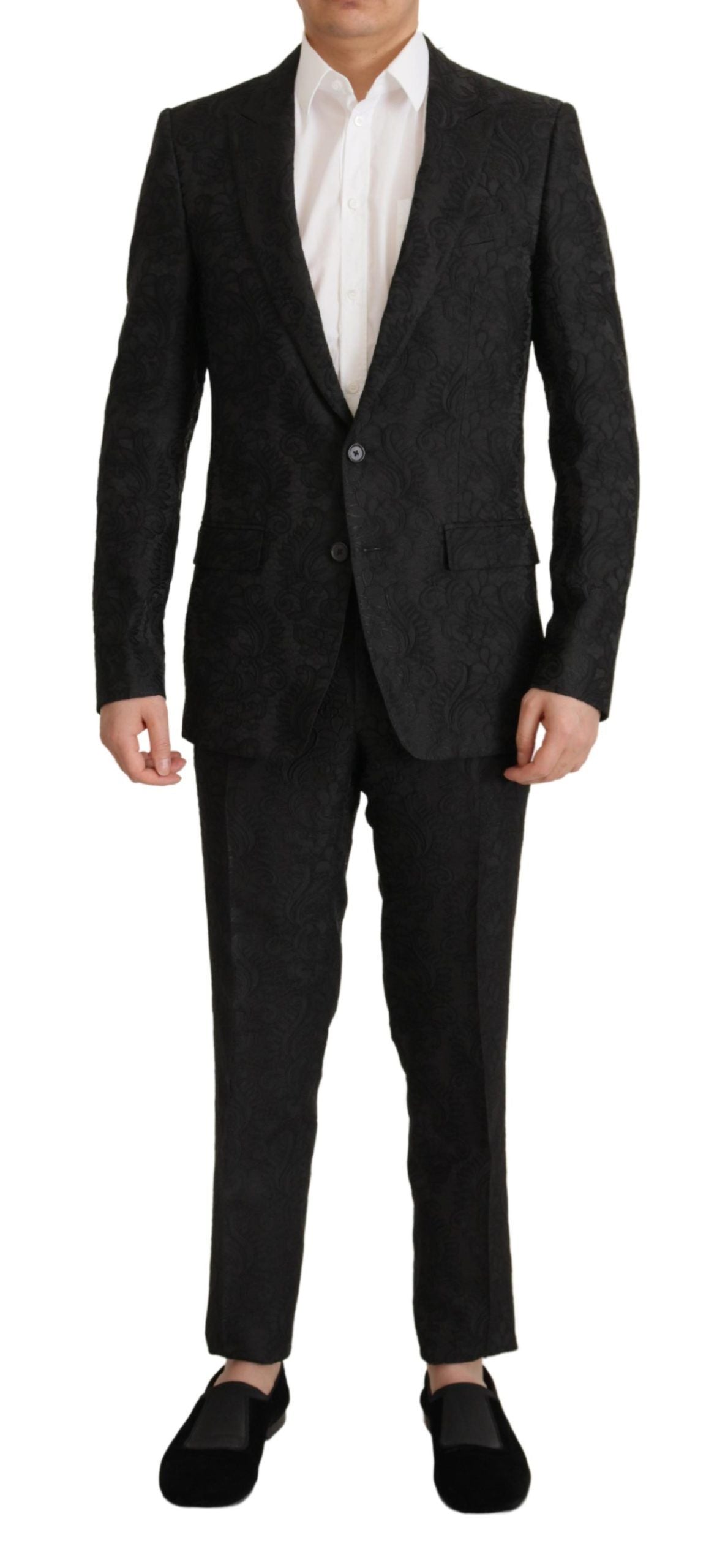 Dolce &amp; Gabbana Black Brocade Formal 2 Piece MARTINI Suit