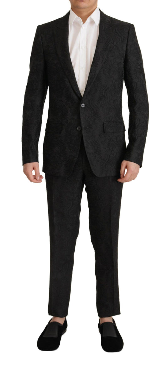 Dolce &amp; Gabbana Black Brocade Formal 2 Piece MARTINI Suit