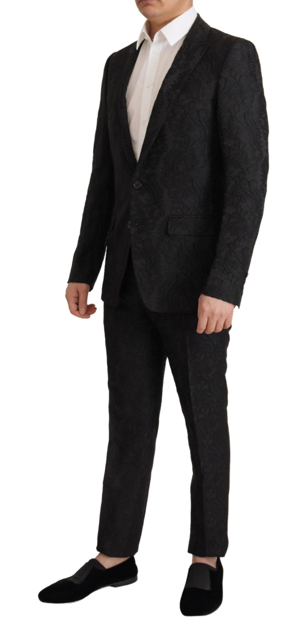 Dolce &amp; Gabbana Black Brocade Formal 2 Piece MARTINI Suit