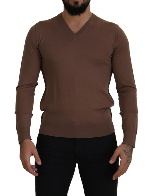 Dolce &amp; Gabbana Brauner Wollpullover für Herren mit V-Ausschnitt