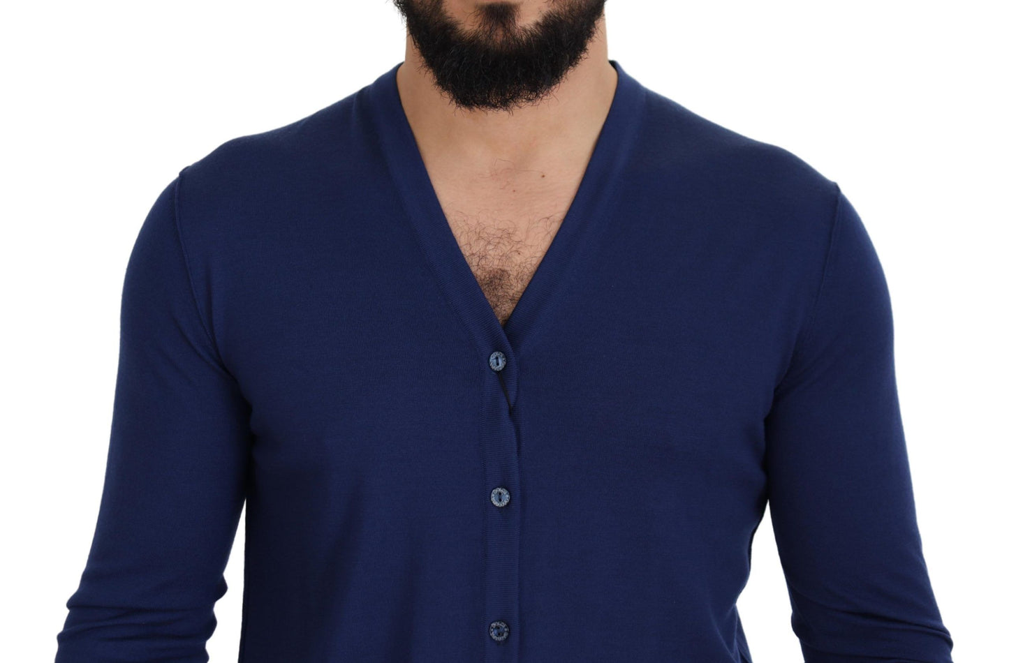 Dolce &amp; Gabbana Blue Wool V-neck Button Down Cardigan Sweater