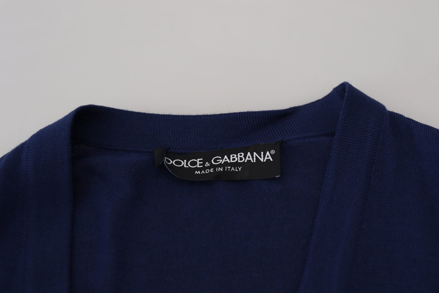 Dolce &amp; Gabbana Blue Wool V-neck Button Down Cardigan Sweater