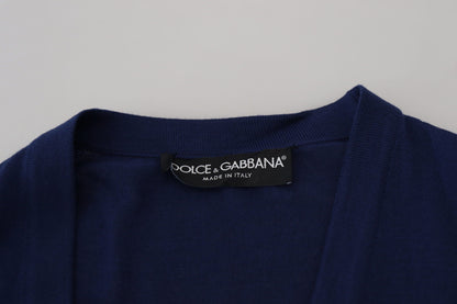 Dolce &amp; Gabbana Blue Wool V-neck Button Down Cardigan Sweater