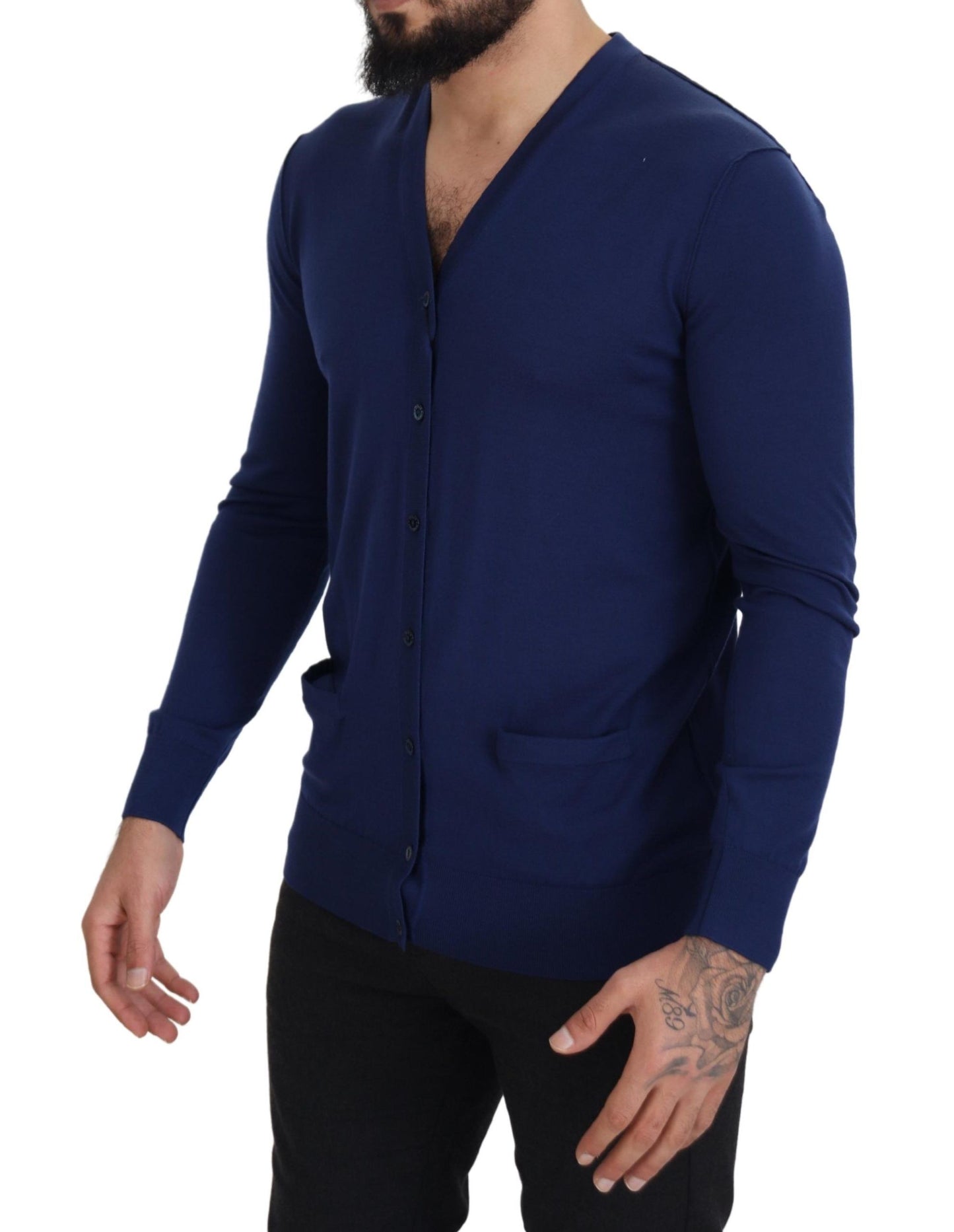 Dolce &amp; Gabbana Blue Wool V-neck Button Down Cardigan Sweater