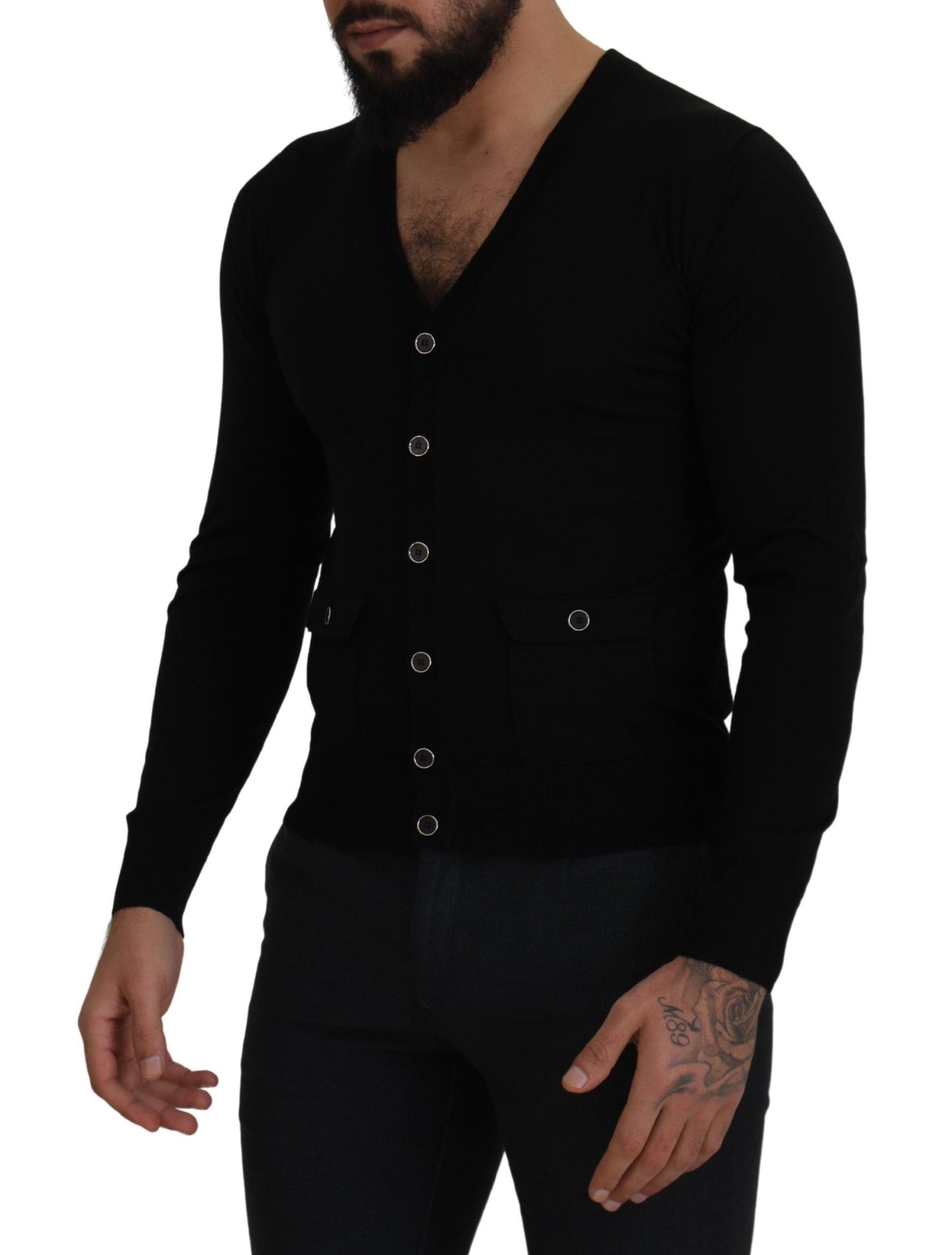 Dolce &amp; Gabbana – Schwarzer Cardigan aus Wolle mit Knopfleiste