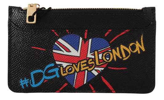 Dolce &amp; Gabbana Schwarzes Leder #DGLovesLondon Damen Kartenetui Münzfach Geldbörse