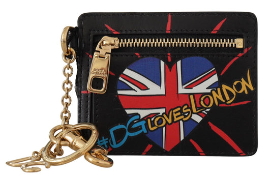 Dolce &amp; Gabbana – Kartenetui aus schwarzem Leder #DGLovesLondon mit Schlüsselanhänger und Münzfach