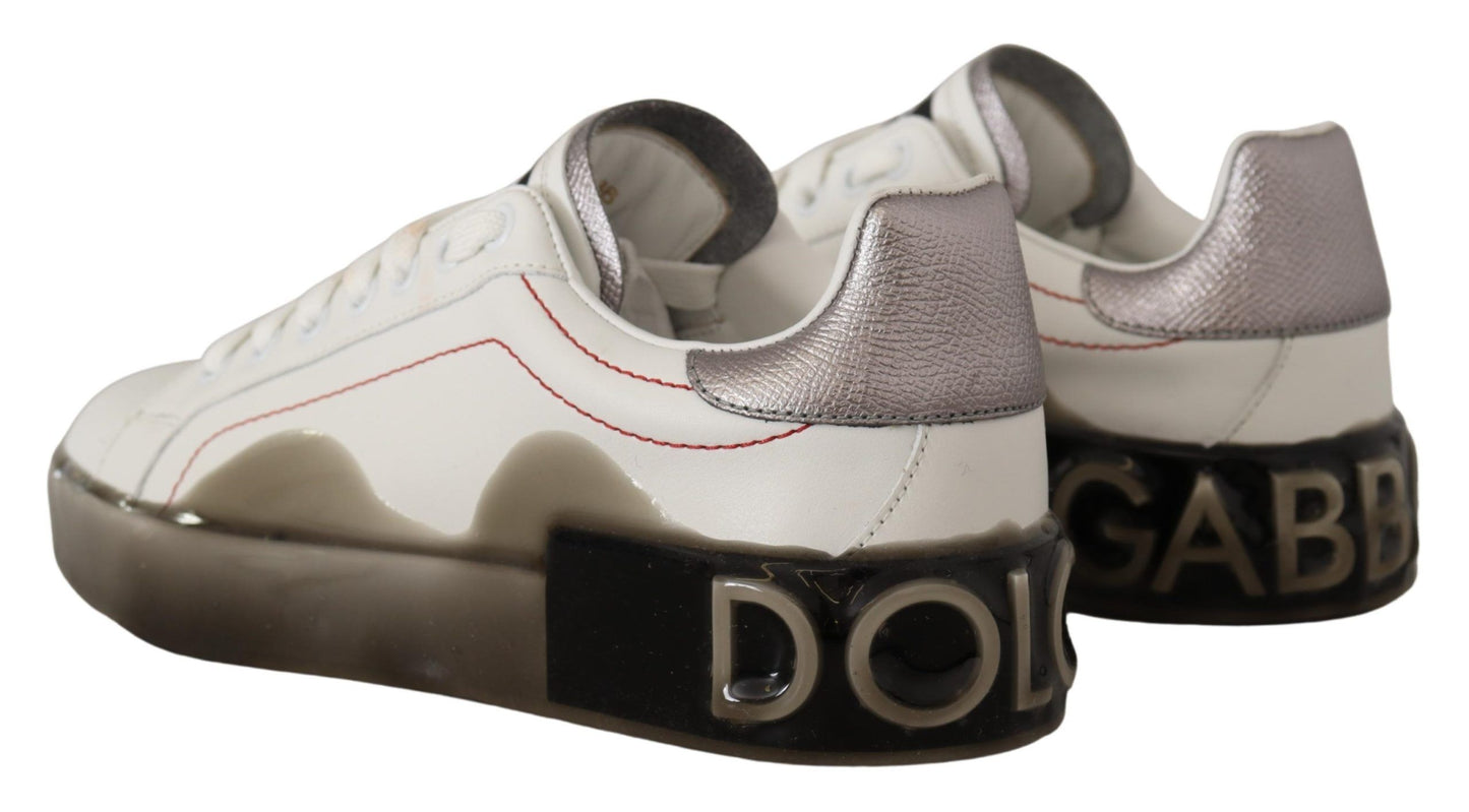 Dolce &amp; Gabbana Weiße Lederschuhe Damen Logo Portofino Sneakers