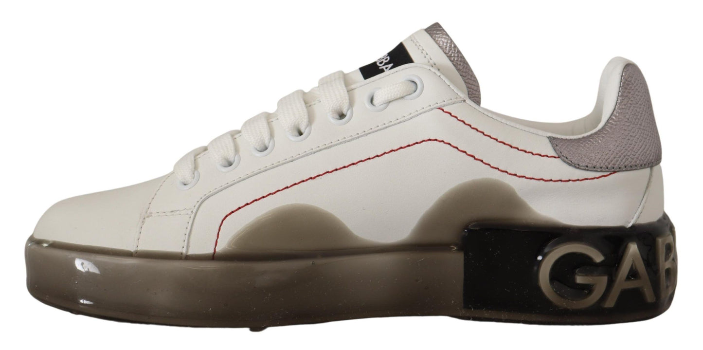Dolce &amp; Gabbana Weiße Lederschuhe Damen Logo Portofino Sneakers