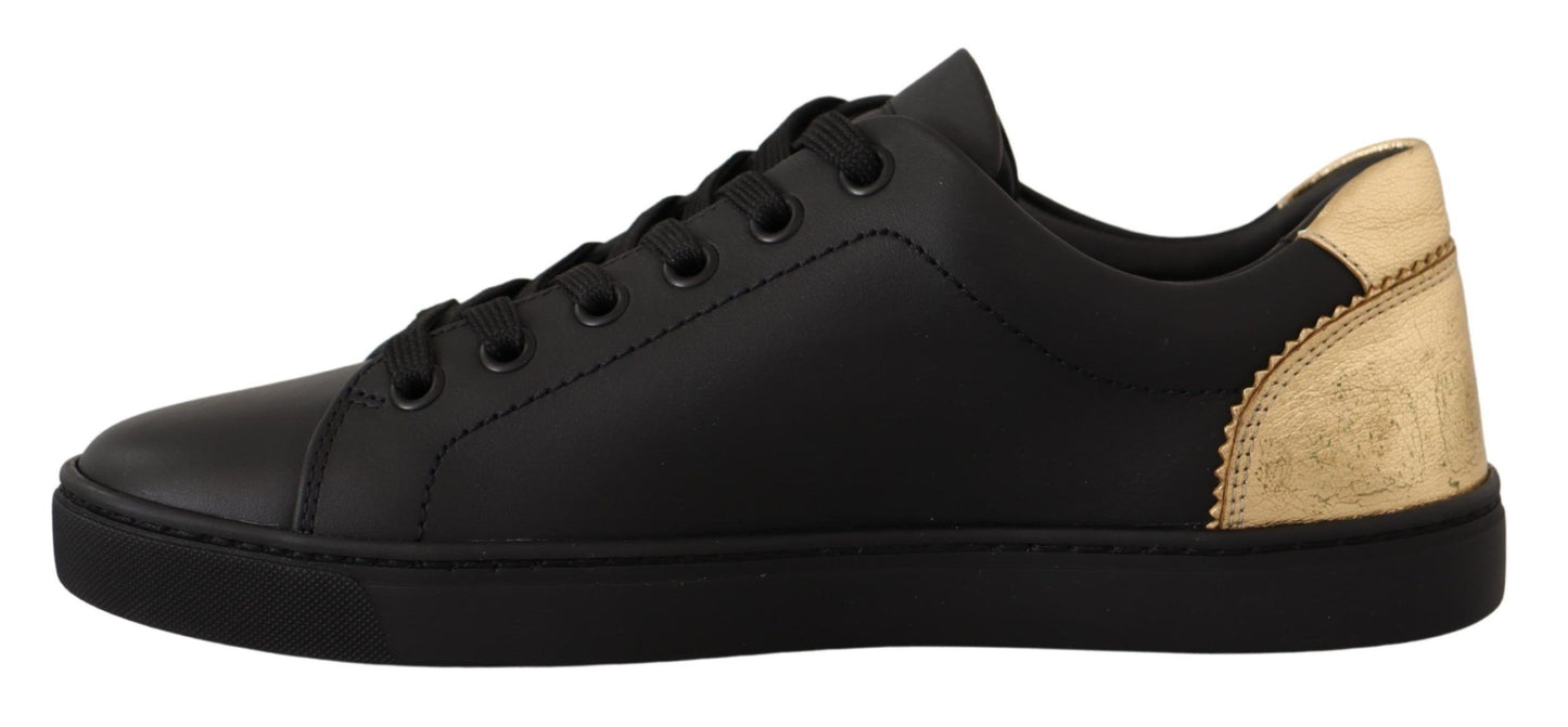 Dolce &amp; Gabbana Schwarz Gold Leder Low Top Sneakers Damenschuhe