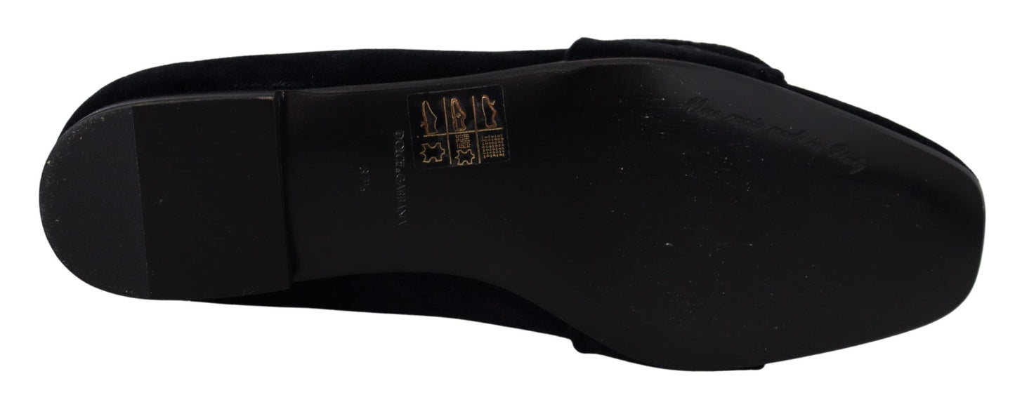 Dolce &amp; Gabbana – Loafer mit Kristallen in Schwarz aus Samt