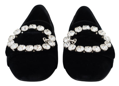Dolce &amp; Gabbana – Loafer mit Kristallen in Schwarz aus Samt
