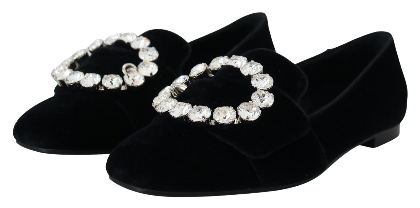 Dolce &amp; Gabbana – Loafer mit Kristallen in Schwarz aus Samt