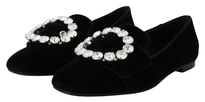 Dolce &amp; Gabbana – Loafer mit Kristallen in Schwarz aus Samt