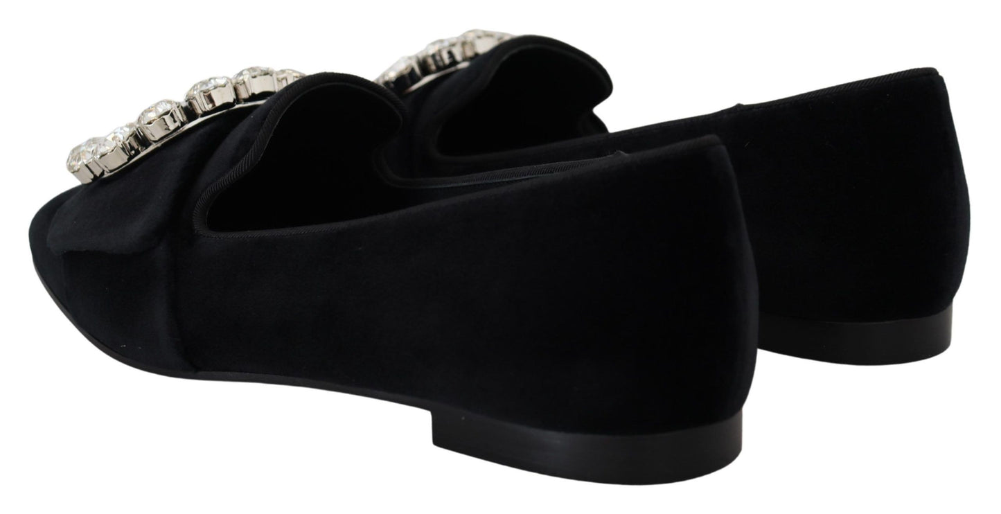 Dolce &amp; Gabbana – Loafer mit Kristallen in Schwarz aus Samt