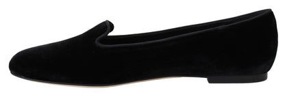 Dolce &amp; Gabbana – Slipper aus schwarzem Samt, flache Schuhe