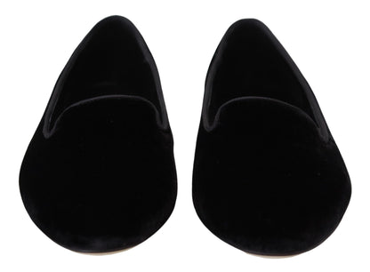 Dolce &amp; Gabbana – Slipper aus schwarzem Samt, flache Schuhe