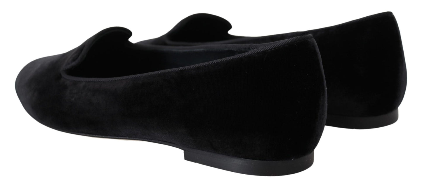 Dolce &amp; Gabbana – Slipper aus schwarzem Samt, flache Schuhe