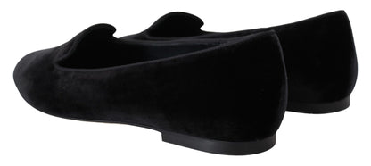 Dolce &amp; Gabbana – Slipper aus schwarzem Samt, flache Schuhe