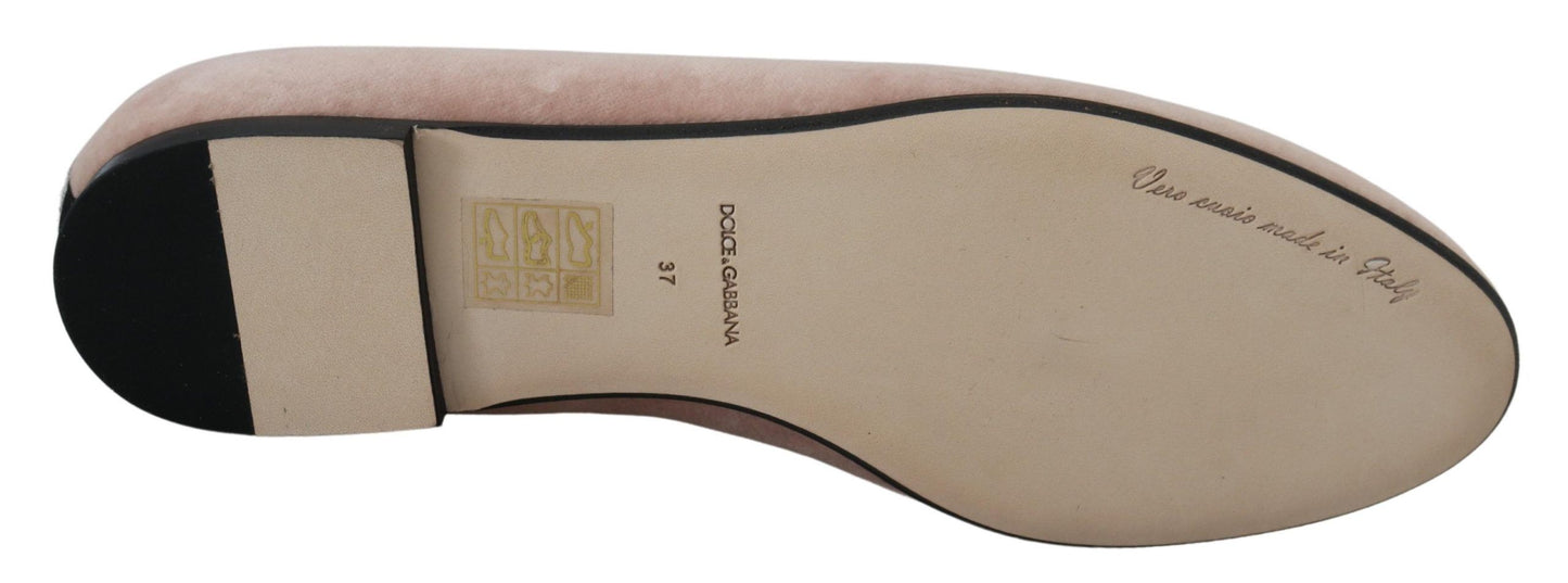 Dolce &amp; Gabbana – Slipper aus rosa Samt, flache Schuhe