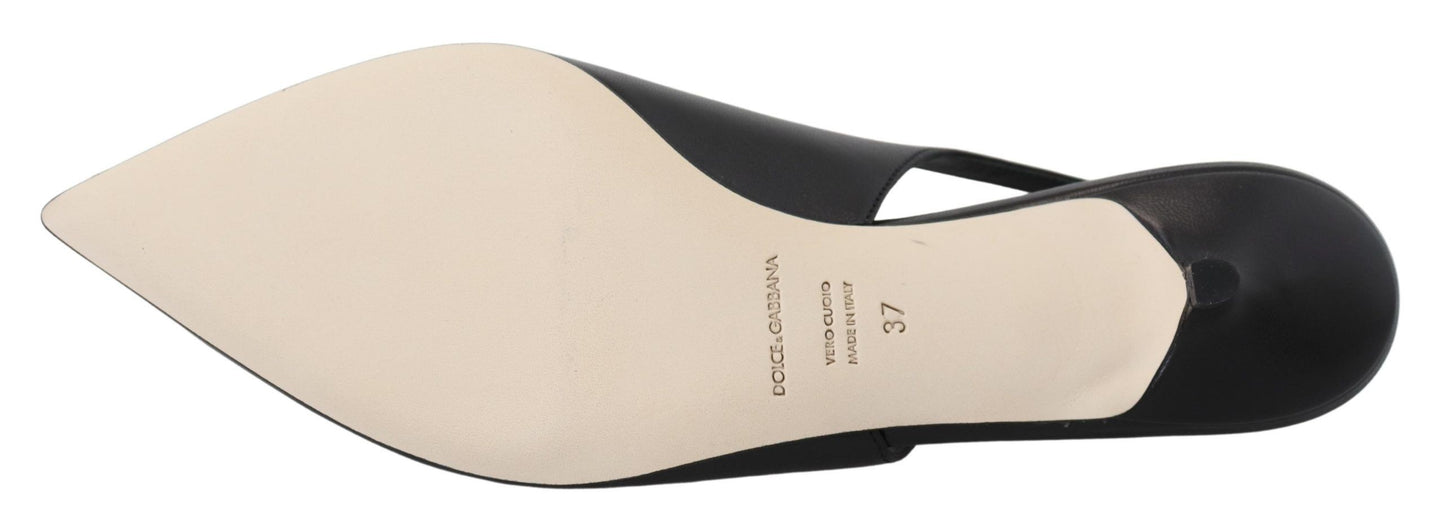 Dolce &amp; Gabbana Schwarze Leder Slingbacks Heels Pumps Schuhe