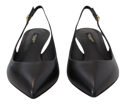 Dolce &amp; Gabbana Schwarze Leder Slingbacks Heels Pumps Schuhe