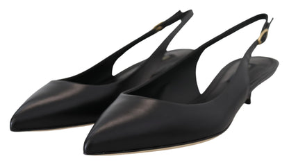 Dolce &amp; Gabbana Schwarze Leder Slingbacks Heels Pumps Schuhe