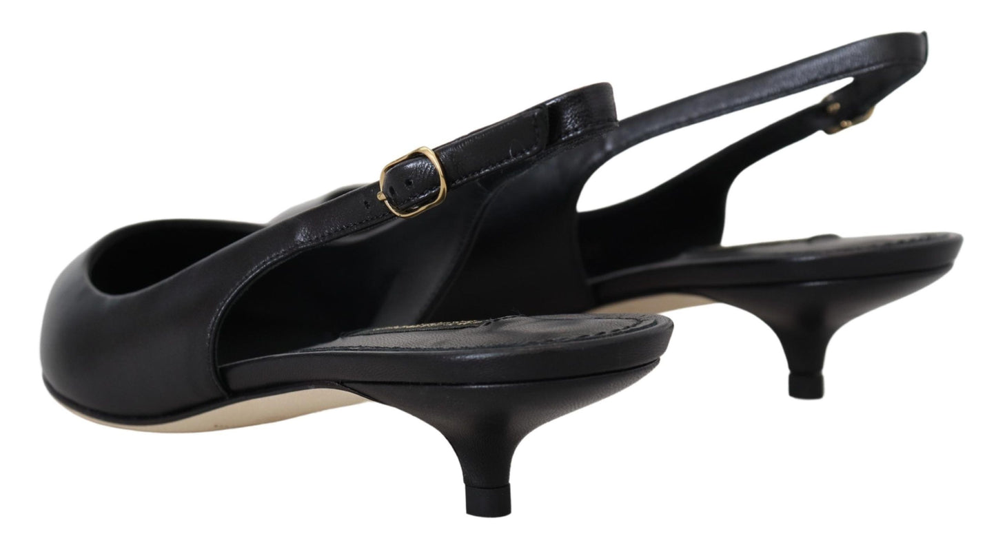 Dolce &amp; Gabbana Schwarze Leder Slingbacks Heels Pumps Schuhe
