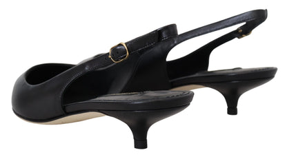 Dolce &amp; Gabbana Schwarze Leder Slingbacks Heels Pumps Schuhe
