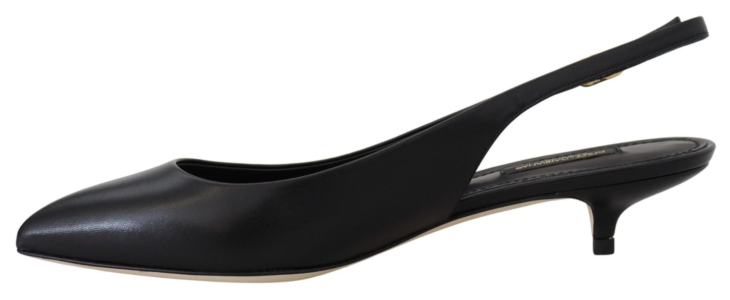 Dolce &amp; Gabbana Schwarze Leder Slingbacks Heels Pumps Schuhe