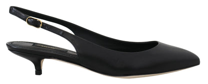 Dolce &amp; Gabbana Schwarze Leder Slingbacks Heels Pumps Schuhe