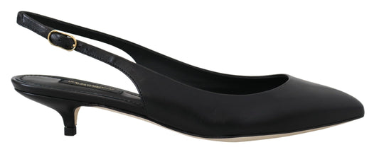 Dolce &amp; Gabbana Schwarze Leder Slingbacks Heels Pumps Schuhe