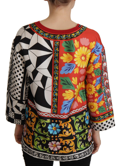 Dolce &amp; Gabbana, mehrfarbig bedrucktes, lockeres Langarmshirt im Barockstil