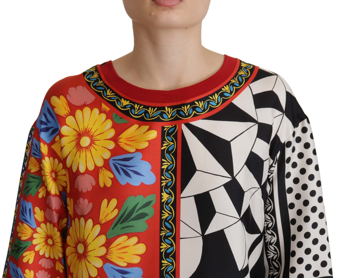 Dolce &amp; Gabbana, mehrfarbig bedrucktes, lockeres Langarmshirt im Barockstil