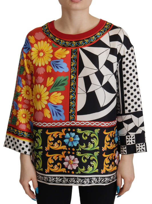 Dolce &amp; Gabbana, mehrfarbig bedrucktes, lockeres Langarmshirt im Barockstil