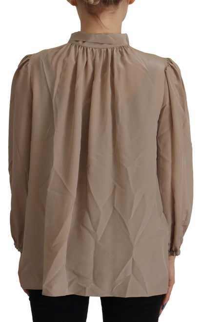 Dolce &amp; Gabbana – Bluse mit Ascot-Kragen und braunem Bund