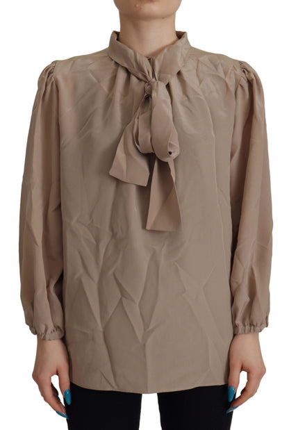 Dolce &amp; Gabbana – Bluse mit Ascot-Kragen und braunem Bund
