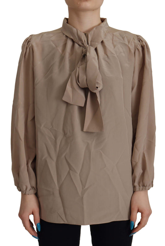 Dolce &amp; Gabbana – Bluse mit Ascot-Kragen und braunem Bund