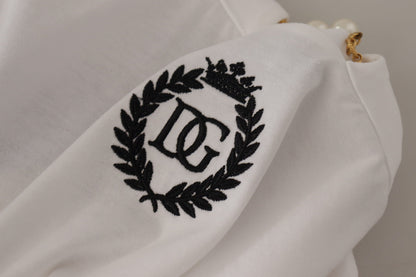 Dolce &amp; Gabbana – Weißes T-Shirt-Oberteil mit Halskette und verziertem Ausschnitt