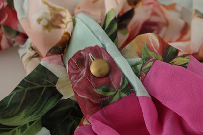 Dolce &amp; Gabbana Bluse mit mehrfarbigem Ascot-Kragen und floralem Patchwork-Design