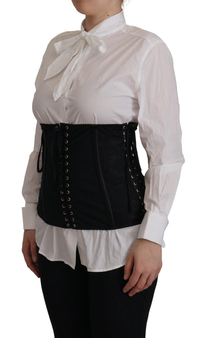 Dolce &amp; Gabbana – Schwarzes Oberteil mit Korsettgürtel und Stretch-Taillenriemen